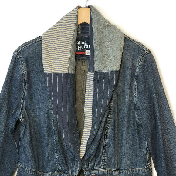 Anthropologie Holding Horses Patchwork Distressed Boho Denim Jacket Casual S - Picture 3 of 14